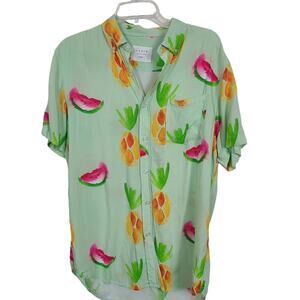 Duvin Designs Shirt L Watermelon Pineapple Colorful Floral Short Sleeve Tropical